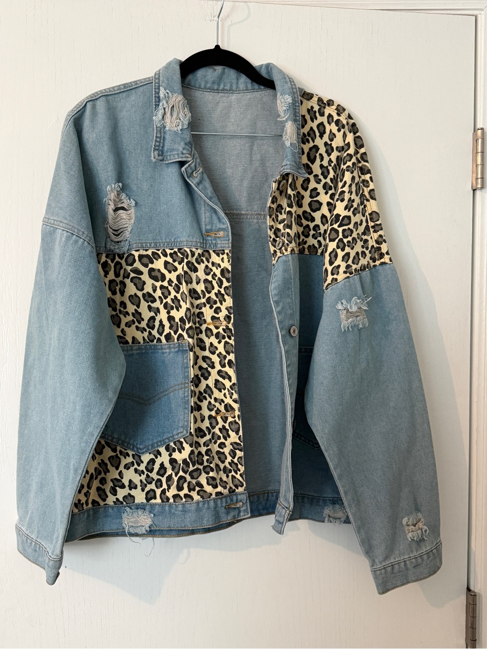 Boutique Denim Cheetah Print Jacket
